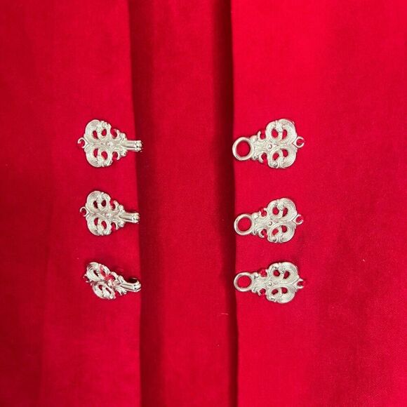 Fashion Bug Power Red Velvet Attached Embroidered Jacket Dress Sz 10P - Picture 9 of 11